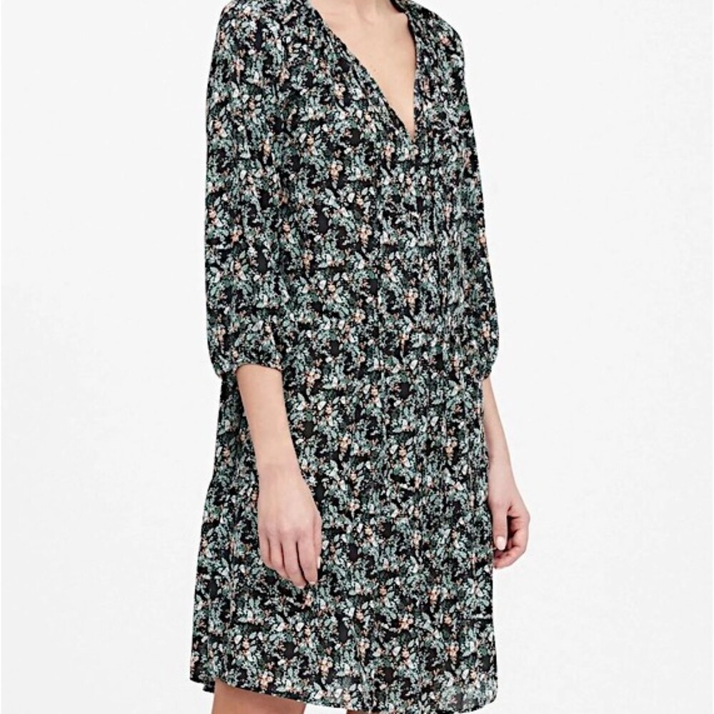 Banana Republic Floral Tiered Swing Dress Black